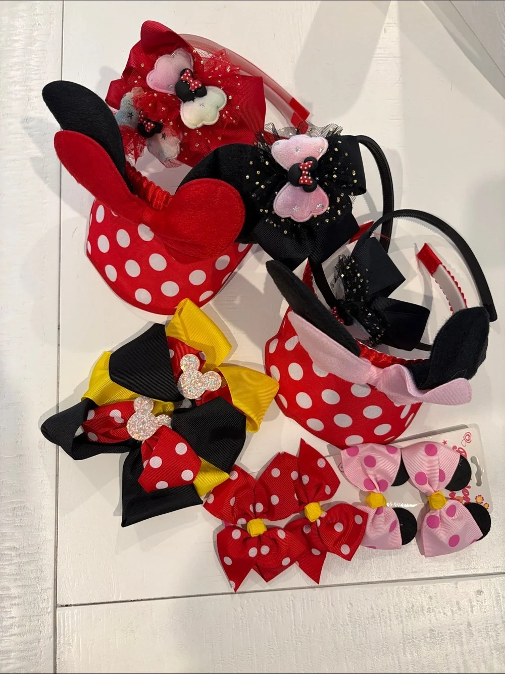 Polka Dot Minnie-Inspired Headbands & Bows Set - Red, Black, Pink, Yellow Set 12